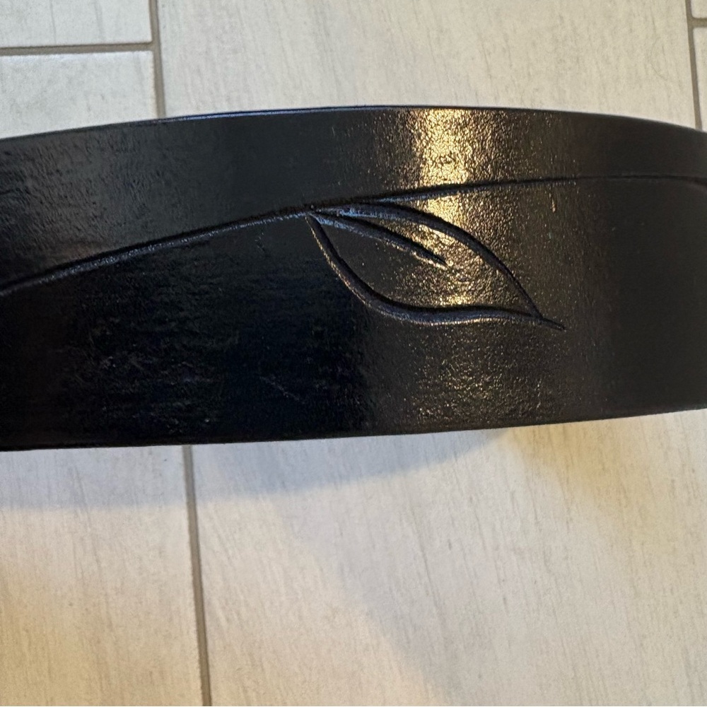 Vtg Al Stohlman Brand Black Leather Belt Floral Tooled Silver Western Cowgirl - Picture 6 of 11